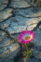 A beautiful flower on the cracked and dry ground.