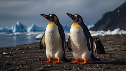 Fototapeta premium closeup group of wild pinguins in nature