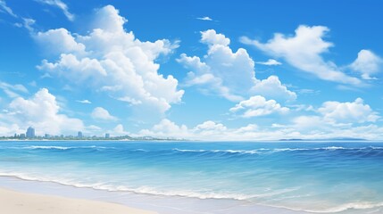 Obraz premium A Tranquil Beach Scene with Clear Blue Skies and Gentle Waves