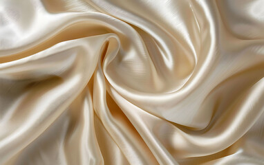 Obraz premium Ivory silk fabric draped in gentle folds and curves, showcasing its luxurious, smooth, and glossy texture