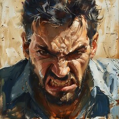 Angry Man Portrait Oil Painting
