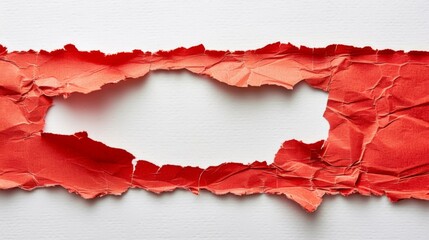 A hole is torn in a sheet of red paper. Copy space