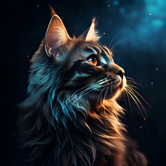 Portrait of a beautiful Maine Coon cat on a dark background.