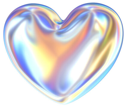 Heart 3D abstract shapes illustration with chrome effects