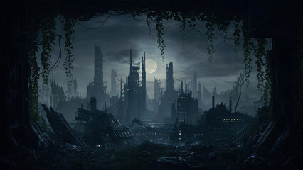 Fototapeta premium Cave Person Amid Urban Twilight