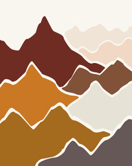 Landscape of natural mountains in trendy flat and linear style. Abstract painting applique made of paper.