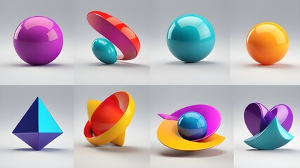 Set of abstract shapes, 3d render
