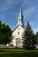 Vertical view of large 1816 neoclassical St-Augustin Church seen during a sunny afternoon, Saint-Augustin-de-Desmaures, Quebec, Canada