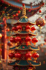 Fototapeta premium A red Chinese pagoda.