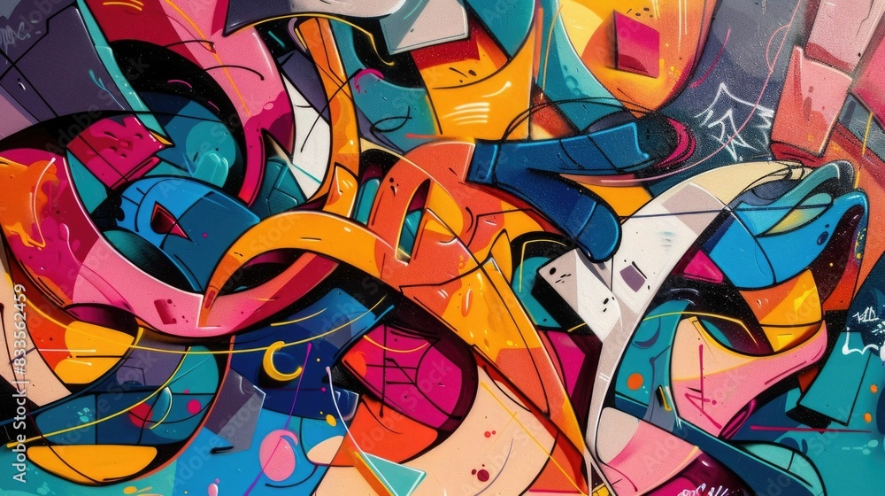 Poster vibrant and dynamic digital art composition featuring a mix of bold graffiti inspired wildstyle lett