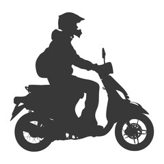 Fototapeta premium Silhouette man riding scooter full body black color only