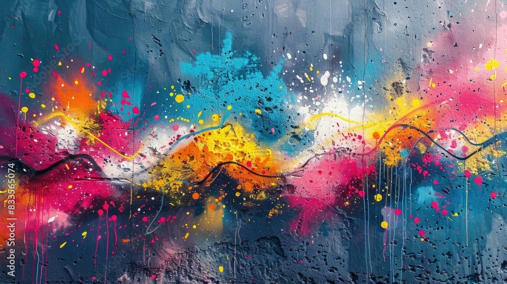 Aufkleber vibrant graffiti paint explosion with bursts of colorful abstract shapes splatters and drips on an u