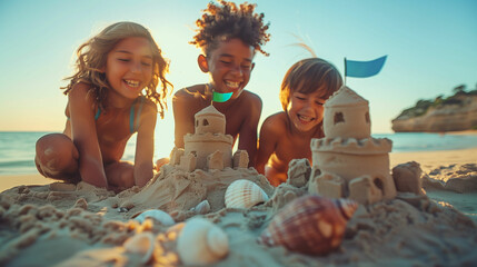 Children playing in the sand at the beach