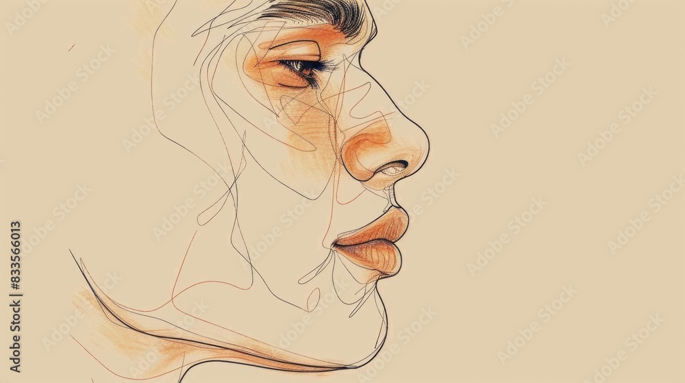 Poster minimal male profile portrait showcasing the bold sharp features of a man s face in a one line style