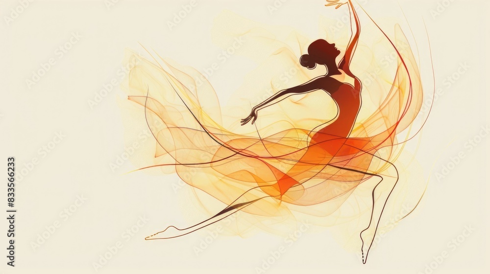 Poster elegant one line dancer figure in a dynamic expressive pose that captures the grace flow and of danc
