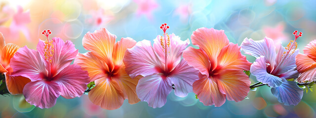 Colorful hibiscus flowers happy mother's day banner, vibrant and lively greetings
