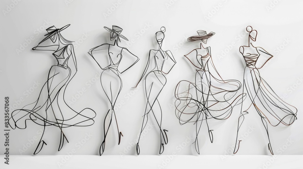 Poster elegant and striking continuous line fashion figure showcasing the style and grace of high fashion m