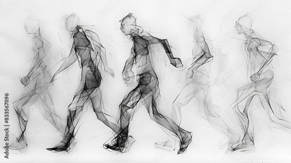 Poster Flowing monochrome line art figures depicted in a dynamic expressive movement and gesture The single continuous stroke creates a minimalist stylized silhouette that captures the energy rhythm and