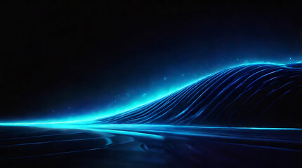 Blue blue spectrum lights tech black party club neon lights abstract wave technology background, black background. wide banner, poster, website, video editing, background. ai