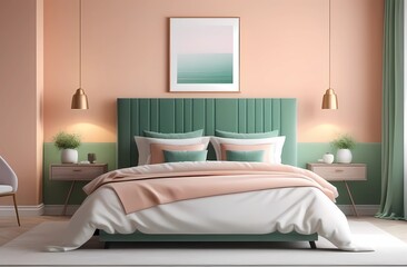 Peach bedroom color trend 2014 peach bedroom color. Green interior , peachy beige pastel color walls, furniture, bedding. Modern room design room interior design home interior. Living in a comfortable