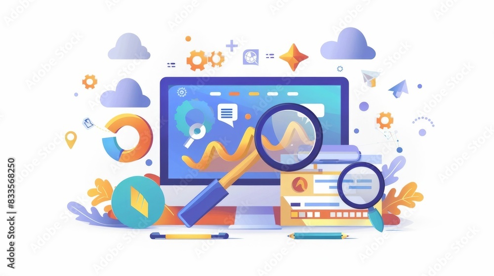 Poster detailed of the digital seo optimization process highlighting key elements like keyword research on 