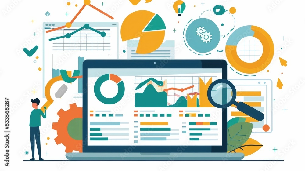 Poster of the seo optimization process highlighting the use of data analytics visualization tools and key e