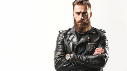 Obraz premium Male fashion model with Mutton Chops, wearing a leather jacket