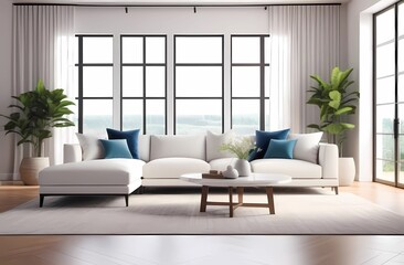 Living room in white colors. Modern elegant interior room home or hotel design. Restraint in colors, stylish decoration.