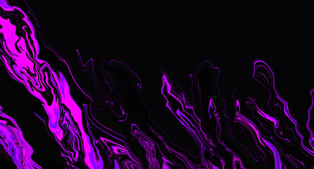 Fluid neon purple pink wave on black background. Abstract liquid line. Glitch Art trippy digital screen. Celebration Backdrop. Royal banner. Template. Luxury texture. VR. Metaverse card. Violet blue.