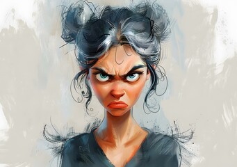 Fototapeta premium A painting of a woman with an angry expression on her face