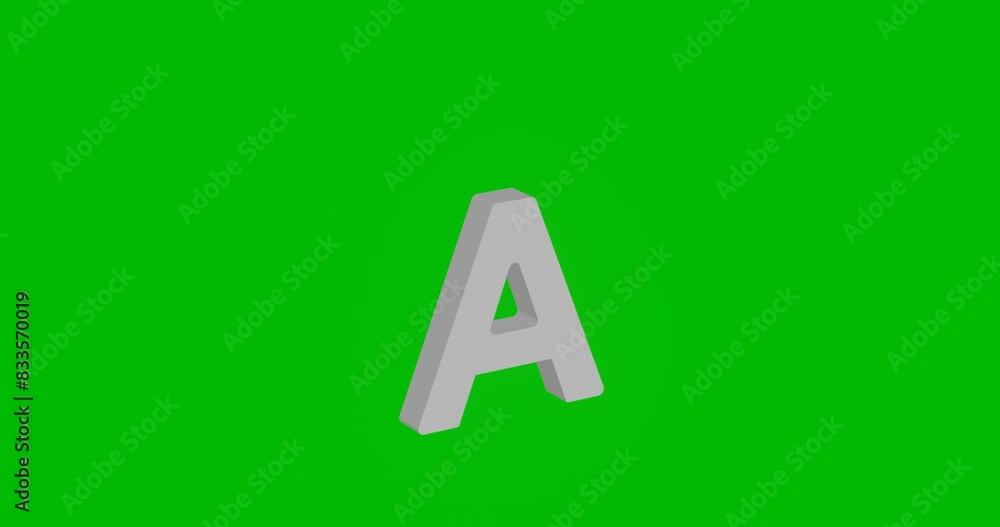 Poster animation of rotation of a white capital letter a symbol with shadow. simple and complex rotation. s