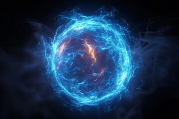 Naklejka premium Abstract Cosmic Energy Ball with Electric Blue Flames on Dark Background