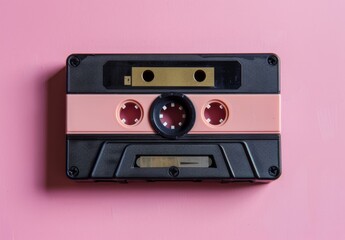Obraz premium A music cassette tape placed on a pink background.