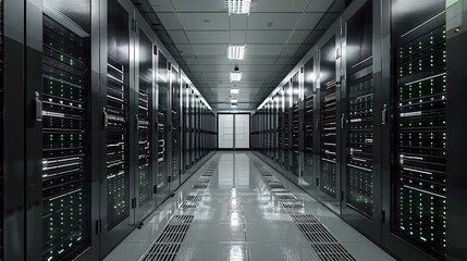 Fototapeta premium Futuristic server room with supercomputers