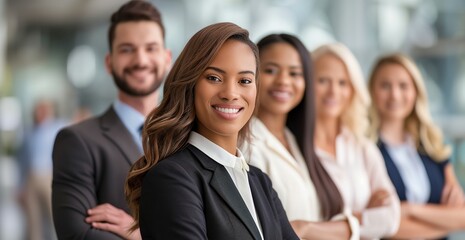 a group of people standing in a line with their arms crossed and smiling at the camera