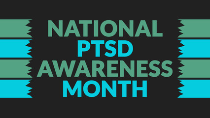 National Ptsd Awareness Month text on Black background with side lines, National Ptsd Awareness Month banner, card, illustration, poster for celebration.