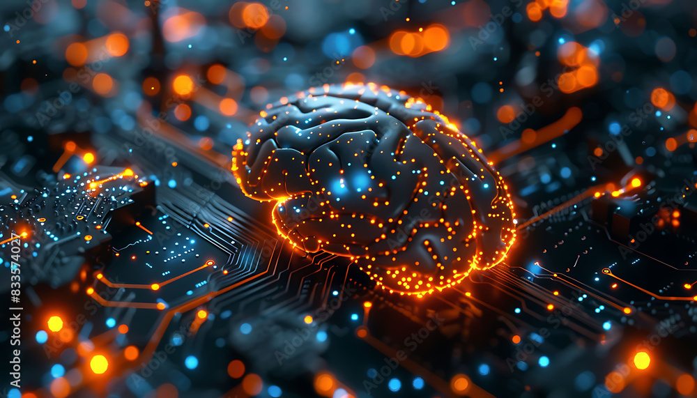 Leinwandbilder detailed cyber brain with neural circuits, highlighting advanced ai, quantum computing, and biotechn