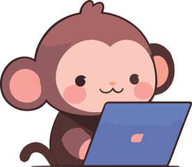 flat style) Cute animal friends using a laptop, Monkey