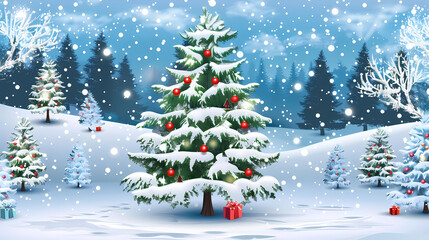 Snow landscape vector illustration. Best use for holiday or winter theme design