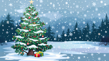 Obraz premium Snow landscape vector illustration. Best use for holiday or winter theme design