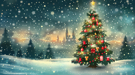 Obraz premium Snow landscape vector illustration. Best use for holiday or winter theme design