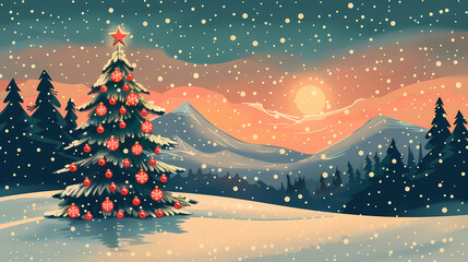 Fototapeta premium Snow landscape vector illustration. Best use for holiday or winter theme design