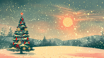 Snow landscape vector illustration. Best use for holiday or winter theme design