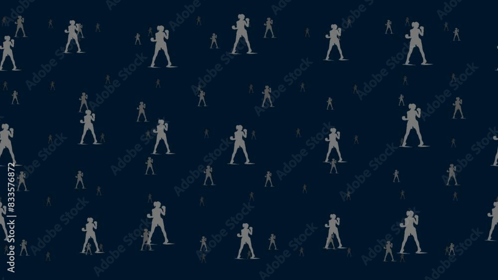 Poster boxer girl symbols float horizontally from left to right. parallax fly effect. floating symbols are 