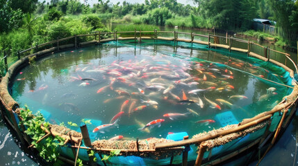 traditional consumtion fish farm, tarpaulin fish pond