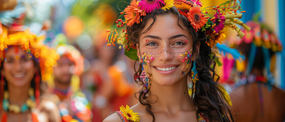 Women in Colorful Costumes With Flowers in Their Hair