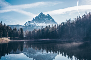 A magical lakeside landscape in the Italian Alps.