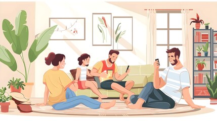 Fototapeta premium Playful family spending leisure time in living room