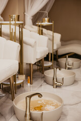 A beautiful design in the beige color of a beauty salon.