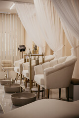 A beautiful design in the beige color of a beauty salon.